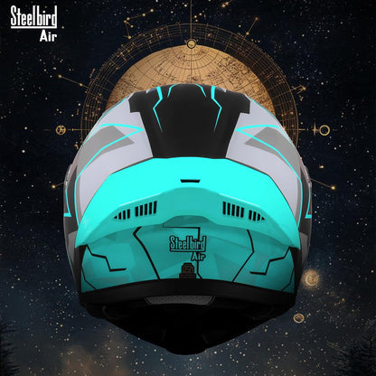 Steelbird SBA-20 07 ISI Certified Flip-Up Graphic Helmet for Men with Inner Chrome Sun Shield (Glossy Black Cyan Green)