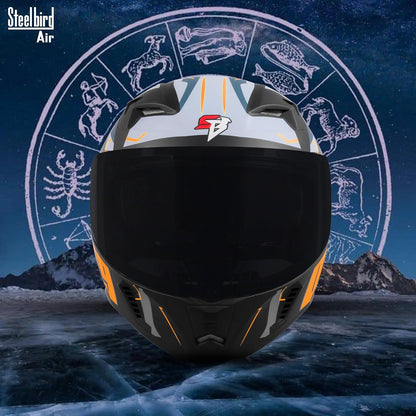 Steelbird SBA-20 02 ISI Certified Flip-Up Graphic Helmet for Men with Inner Chrome Sun Shield (Glossy Black Orange)