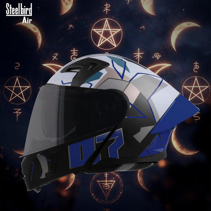 Steelbird SBA-20 07 ISI Certified Flip-Up Graphic Helmet for Men with Inner Chrome Sun Shield (Glossy Black Blue)