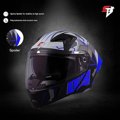 Steelbird SBA-20 09 ISI Certified Flip-Up Graphic Helmet for Men and Women with Inner Chrome Sun Shield (Glossy Black Blue)