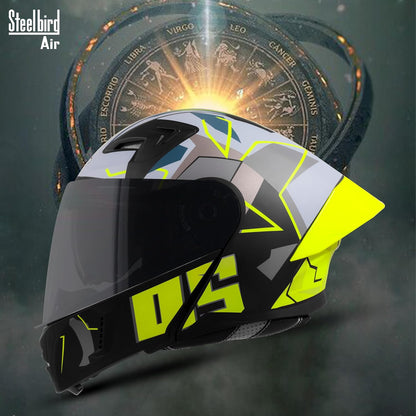 Steelbird SBA-20 05 ISI Certified Flip-Up Graphic Helmet for Men with Inner Chrome Sun Shield (Glossy Black Neon)