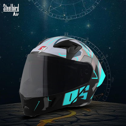 Steelbird SBA-20 05 ISI Certified Flip-Up Graphic Helmet for Men with Inner Chrome Sun Shield (Glossy Black Cyan Green)