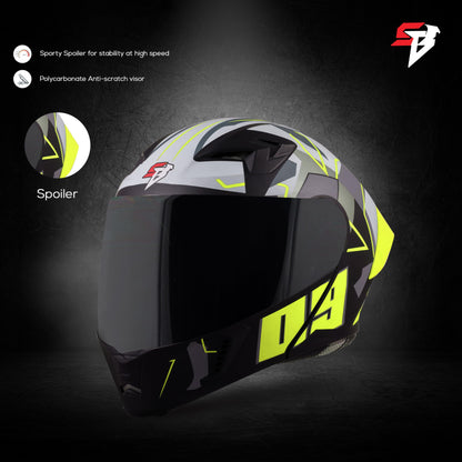 Steelbird SBA-20 09 ISI Certified Flip-Up Graphic Helmet for Men and Women with Inner Chrome Sun Shield (Glossy Black Neon with Smoke Visor)