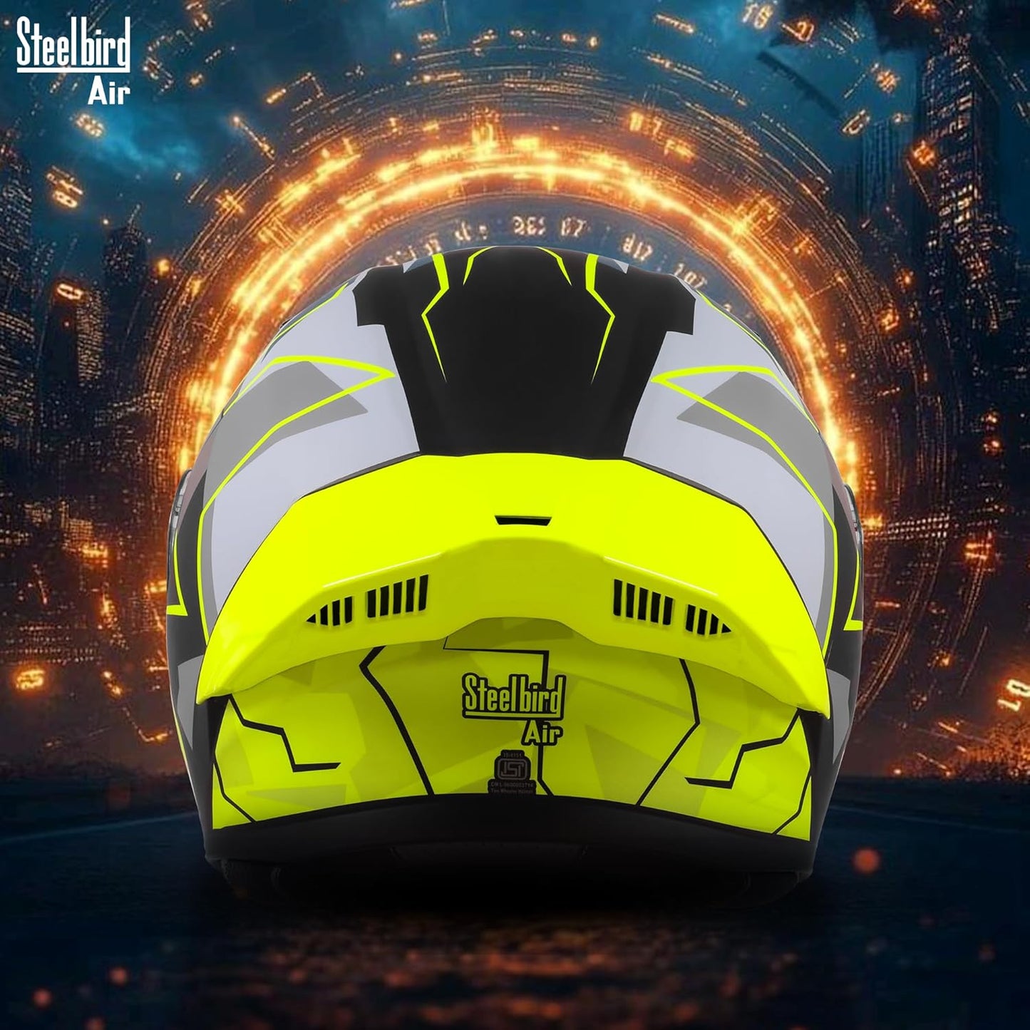 Steelbird SBA-20 04 ISI Certified Flip-Up Graphic Helmet for Men with Inner Chrome Sun Shield (Glossy Black Neon)