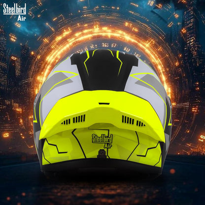 Steelbird SBA-20 04 ISI Certified Flip-Up Graphic Helmet for Men with Inner Chrome Sun Shield (Glossy Black Neon)