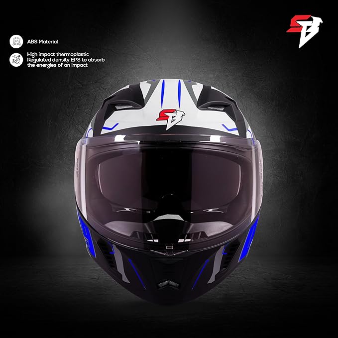 Steelbird SBA-20 09 ISI Certified Flip-Up Graphic Helmet for Men and Women with Inner Chrome Sun Shield (Glossy Black Blue)