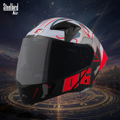 Steelbird SBA-20 06 ISI Certified Flip-Up Graphic Helmet for Men with Inner Chrome Sun Shield (Glossy Black Red)
