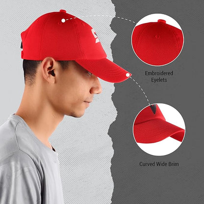 Steelbird Dotted Knitted Dad Cap with Adjustable Strap for All Sports, Cap for Girls, Caps for Gym, Sports Caps for Men and Women with Airholes (Red)