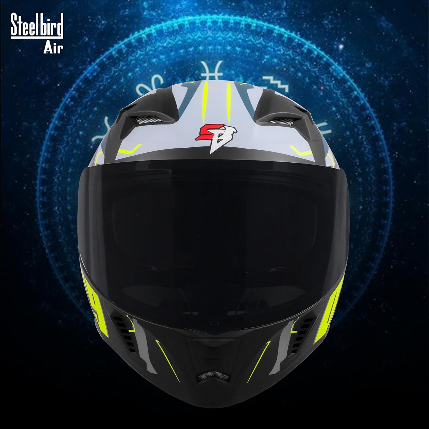 Steelbird SBA-20 05 ISI Certified Flip-Up Graphic Helmet for Men with Inner Chrome Sun Shield (Glossy Black Neon)