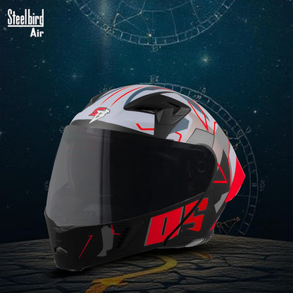 Steelbird SBA-20 05 ISI Certified Flip-Up Graphic Helmet for Men with Inner Chrome Sun Shield (Glossy Black Red)