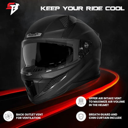 Steelbird SBH-25 Rudra ISI Certified Full Face Helmet for Men and Women with Inner Smoke Sun Shield (Dashing Black)