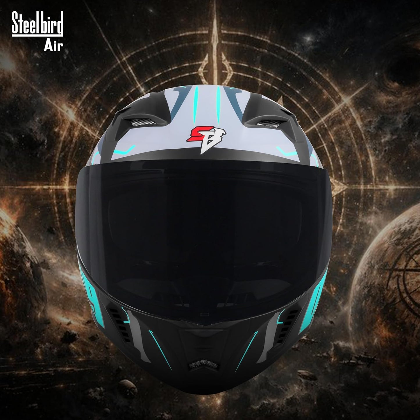 Steelbird SBA-20 06 ISI Certified Flip-Up Graphic Helmet for Men with Inner Chrome Sun Shield (Glossy Black Cyan Green)