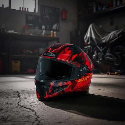 Steelbird SBH-25 Rudra Agni ISI Certified Full Face Graphic Helmet for Men with Inner Smoke Sun Shield (Glossy Black Red)