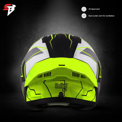 Steelbird SBA-20 09 ISI Certified Flip-Up Graphic Helmet for Men and Women with Inner Chrome Sun Shield (Glossy Black Neon)