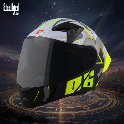Steelbird SBA-20 06 ISI Certified Flip-Up Graphic Helmet for Men with Inner Chrome Sun Shield (Glossy Black Neon)