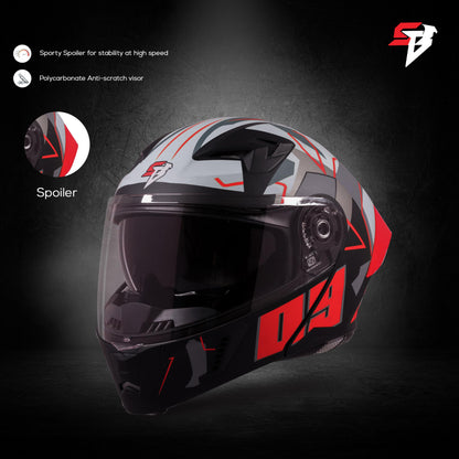 Steelbird SBA-20 09 ISI Certified Flip-Up Graphic Helmet for Men and Women with Inner Chrome Sun Shield (Glossy Black Red)