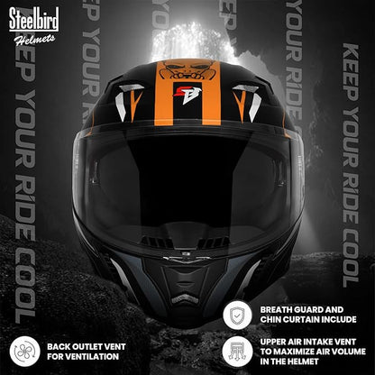 Steelbird SBA-20 Strange ISI Certified Flip-Up Graphic Helmet for Men and Women (Glossy Black Orange)