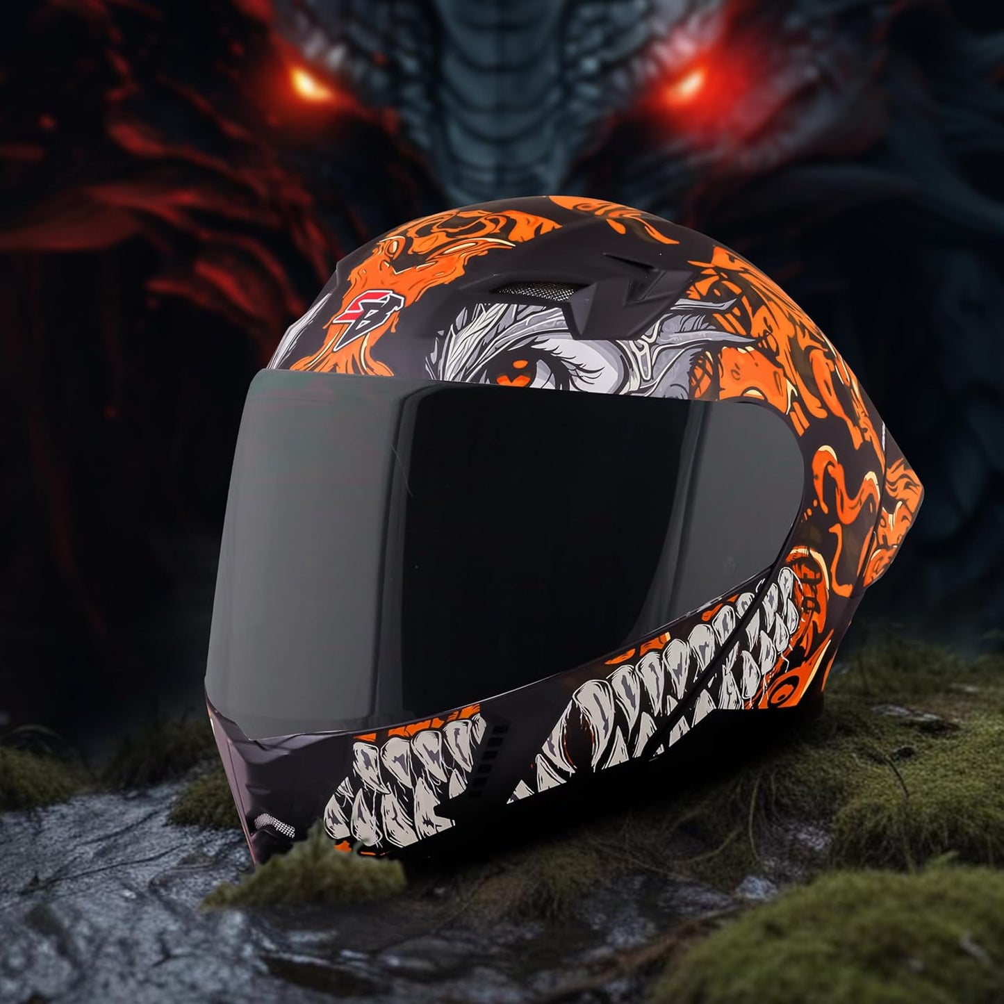 Steelbird SBA-20 Draco ISI Certified Flip-Up Helmet for Men and Women with Inner Smoke Sun Shield (Glossy Black Orange with Smoke Visor)