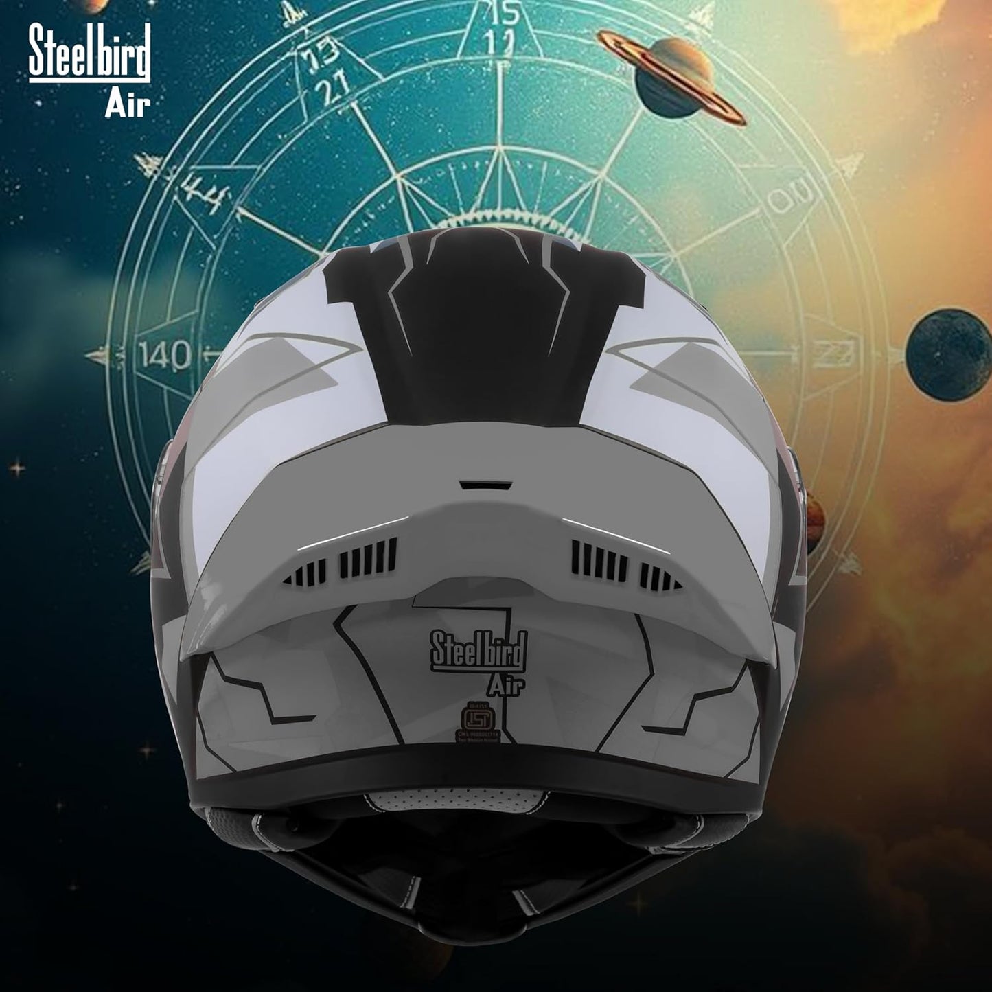 Steelbird SBA-20 05 ISI Certified Flip-Up Graphic Helmet for Men with Inner Chrome Sun Shield (Glossy Black Grey)