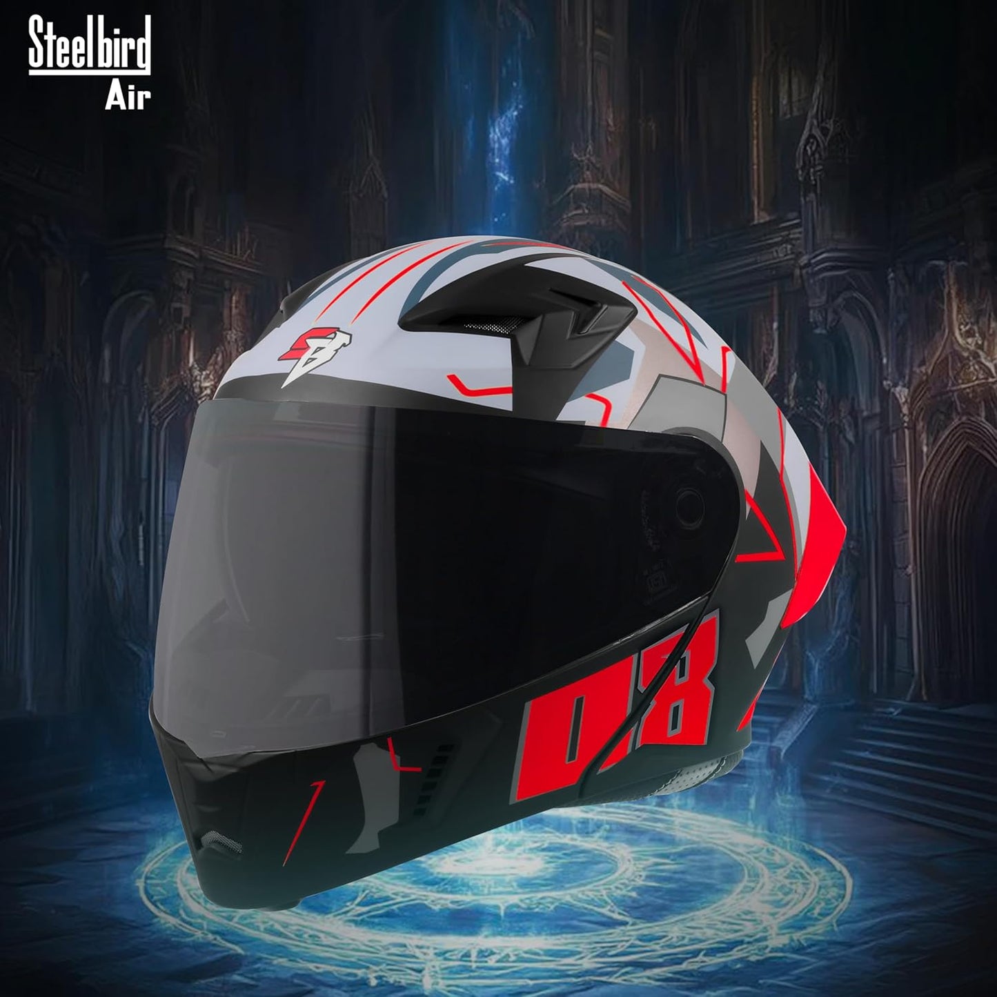 Steelbird SBA-20 08 ISI Certified Flip-Up Graphic Helmet for Men with Inner Chrome Sun Shield (Glossy Black Red)