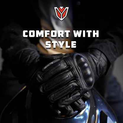 Ignyte Streak Leather Gloves Full Finger Waterproof Bike Riding Gloves with Touch Screen Sensitivity at Thumb and Index Finger, Protective Off-Road Motorbike Racing (Black)