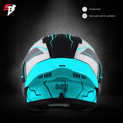Steelbird SBA-20 09 ISI Certified Flip-Up Graphic Helmet for Men and Women with Inner Chrome Sun Shield (Glossy Black Jazz Blue with Smoke Visor)