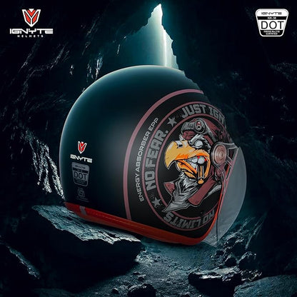Ignyte IGN-58 Eagle ISI and DOT Certified Open Face Graphic Helmet for Men and Women (Glossy Black Dark Brown)