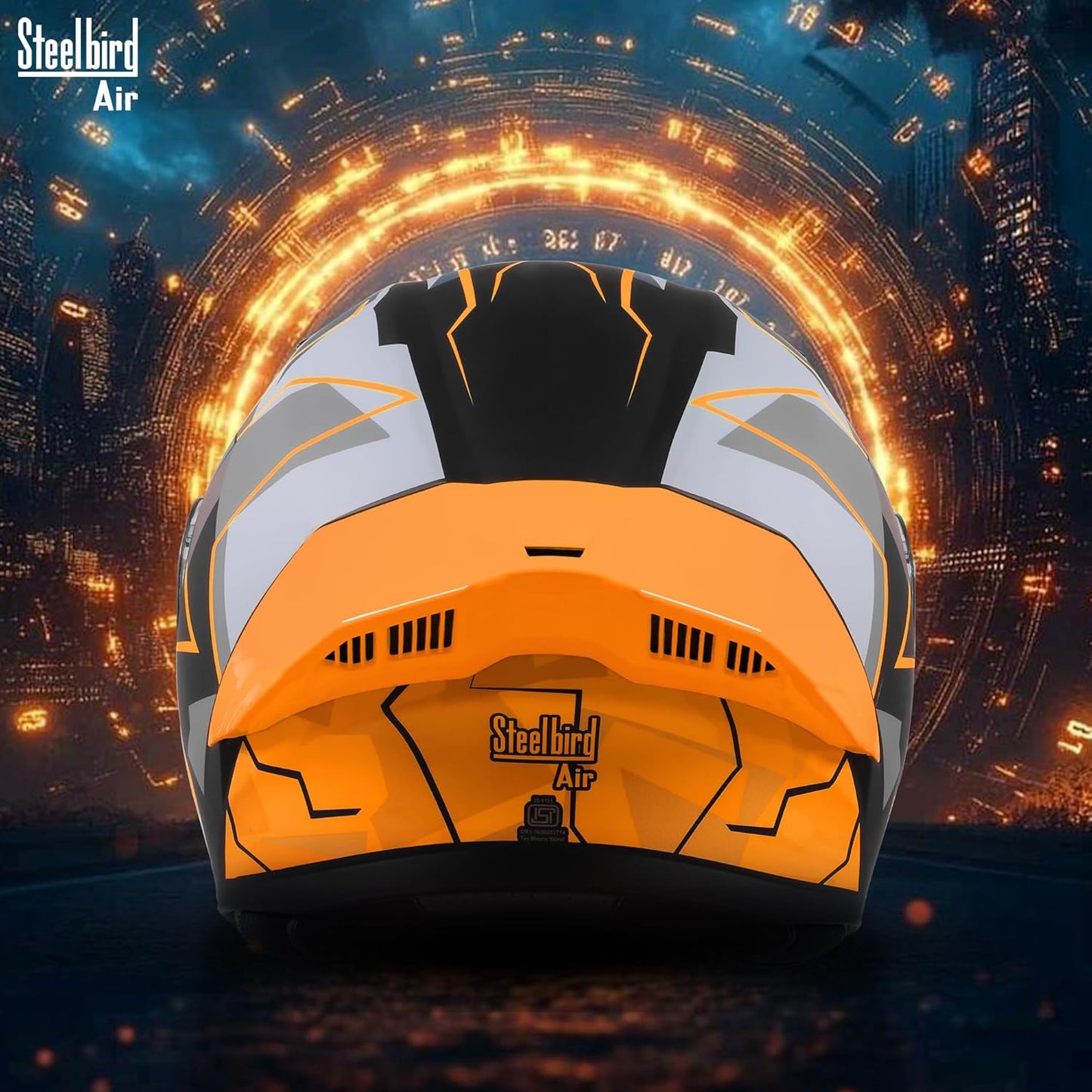 Steelbird SBA-20 04 ISI Certified Flip-Up Graphic Helmet for Men with Inner Chrome Sun Shield (Glossy Black Orange)