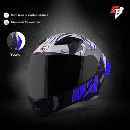 Steelbird SBA-20 09 ISI Certified Flip-Up Graphic Helmet for Men and Women with Inner Chrome Sun Shield (Glossy Black Blue With Smoke Visor)