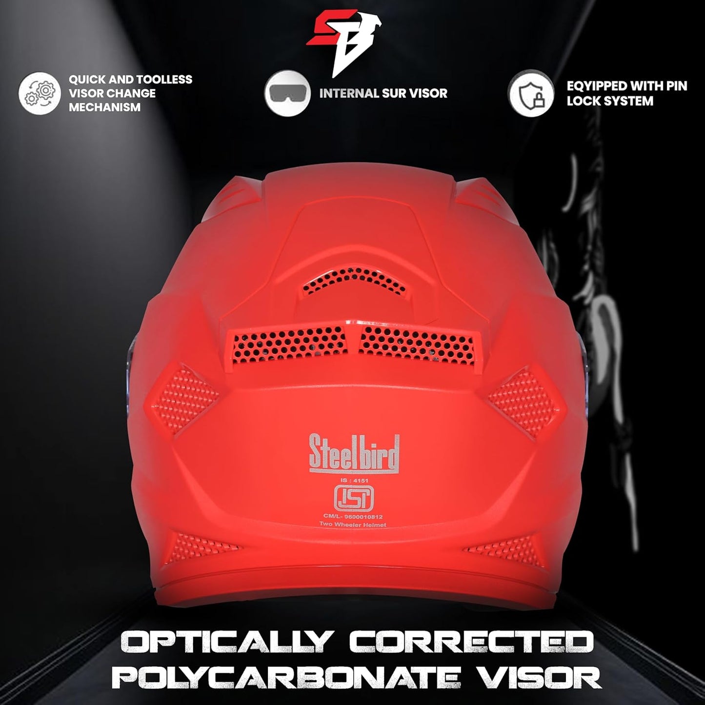 Steelbird SBH-25 Rudra ISI Certified Full Face Helmet for Men and Women with Inner Smoke Sun Shield (Dashing Red)