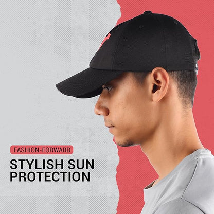 Steelbird Dotted Knitted Dad Cap with Adjustable Strap for All Sports, Cap for Girls, Caps for Gym, Sports Caps for Men and Women with Airholes (Black)