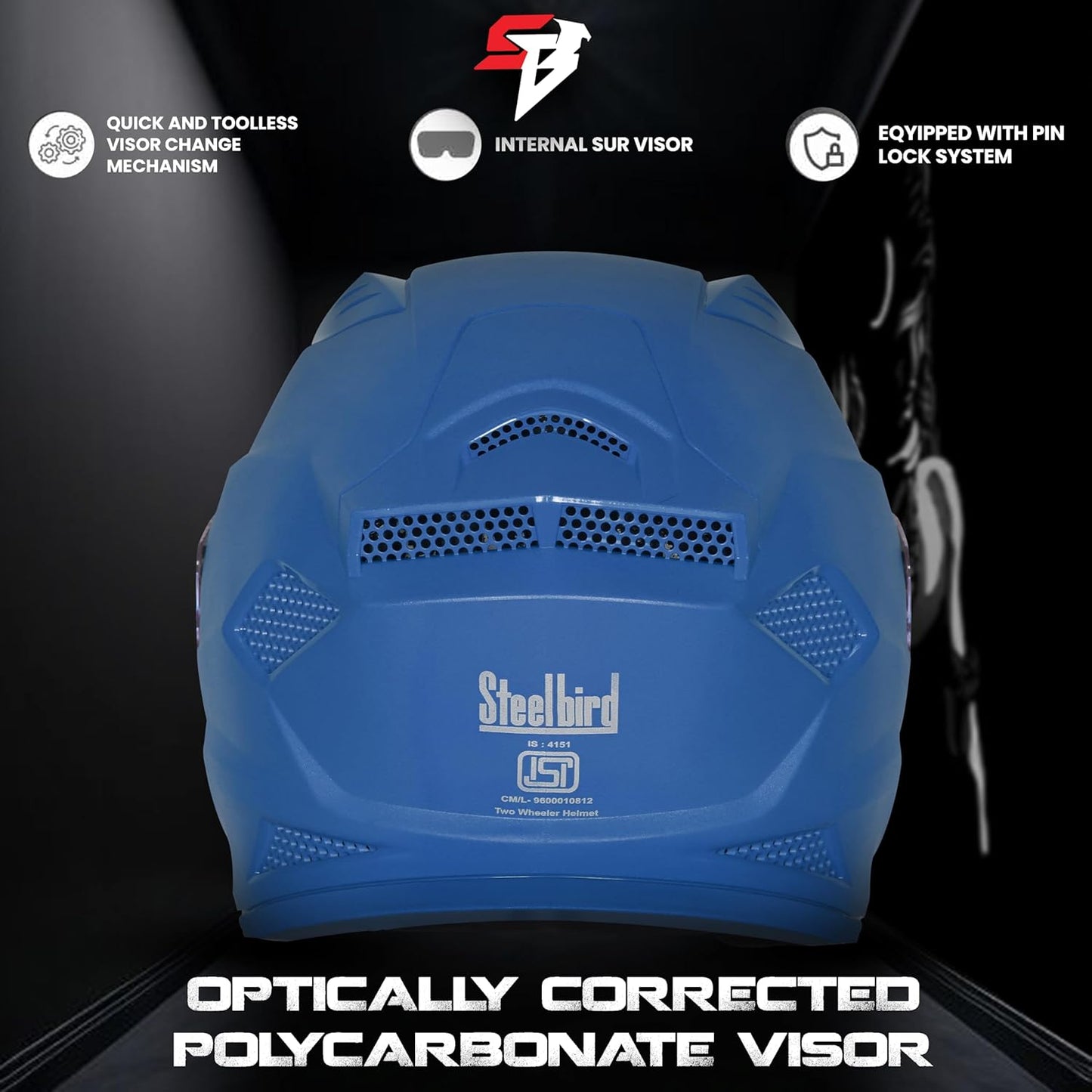 Steelbird SBH-25 Rudra ISI Certified Full Face Helmet for Men and Women with Inner Smoke Sun Shield (Dashing Blue)