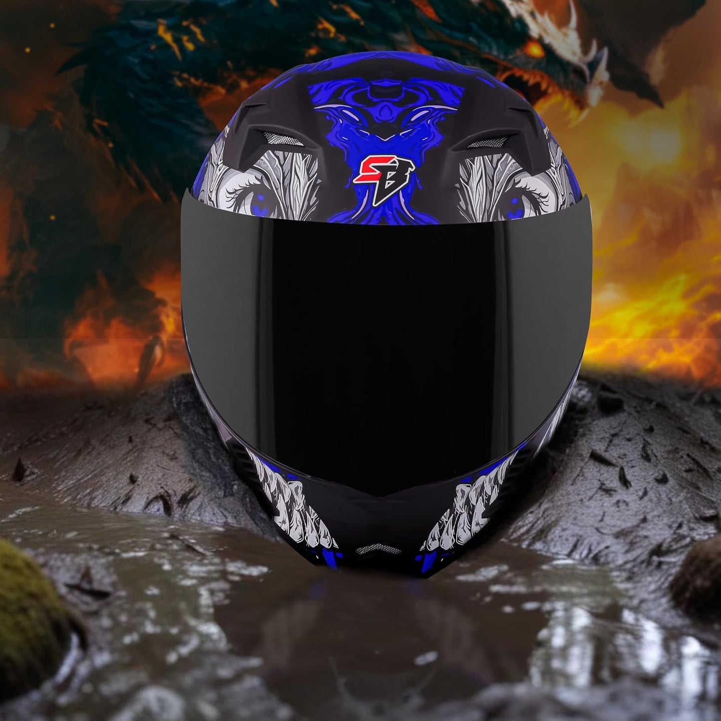 Steelbird SBA-20 Draco ISI Certified Flip-Up Helmet for Men and Women with Inner Smoke Sun Shield (Glossy Black Blue with Smoke Visor)