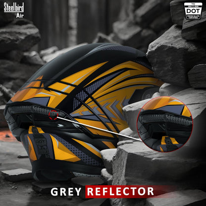 Steelbird SBA-11 Tornado Grey Reflector ISI and DOT Certified Full Face Helmet for Men and Women with Inner Silver Sun Shield (Glossy Black Orange with Smoke Visor)