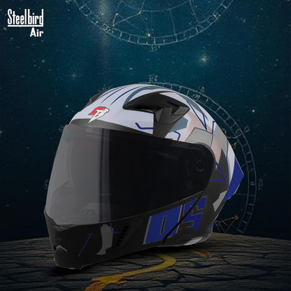 Steelbird SBA-20 05 ISI Certified Flip-Up Graphic Helmet for Men with Inner Chrome Sun Shield (Glossy Black Blue)
