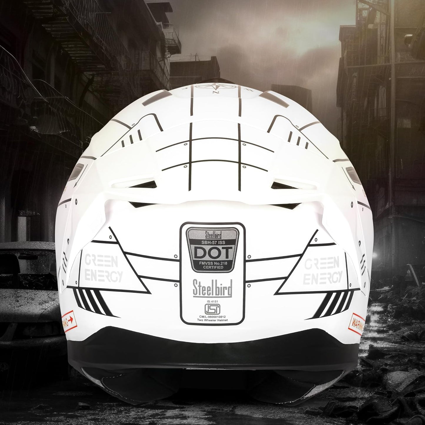 Steelbird SBH-57 Fighter F6 ISI and DOT Certified Full Face Helmet for Men and Women with Inner Silver Sun Shield (Glossy White Black)