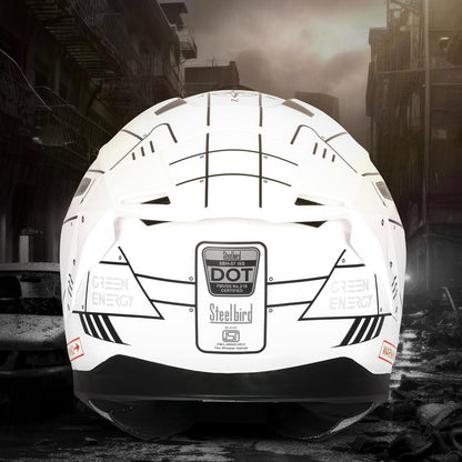 Steelbird SBH-57 Fighter F6 ISI and DOT Certified Full Face Helmet for Men and Women with Inner Silver Sun Shield (Glossy White Black)