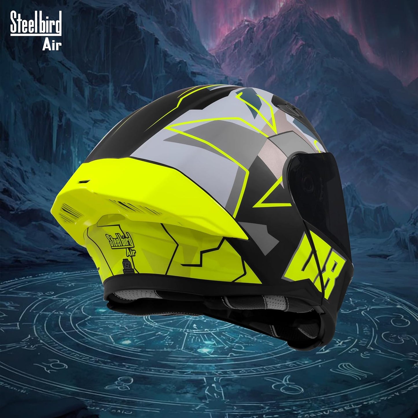 Steelbird SBA-20 08 ISI Certified Flip-Up Graphic Helmet for Men with Inner Chrome Sun Shield (Glossy Black Neon)