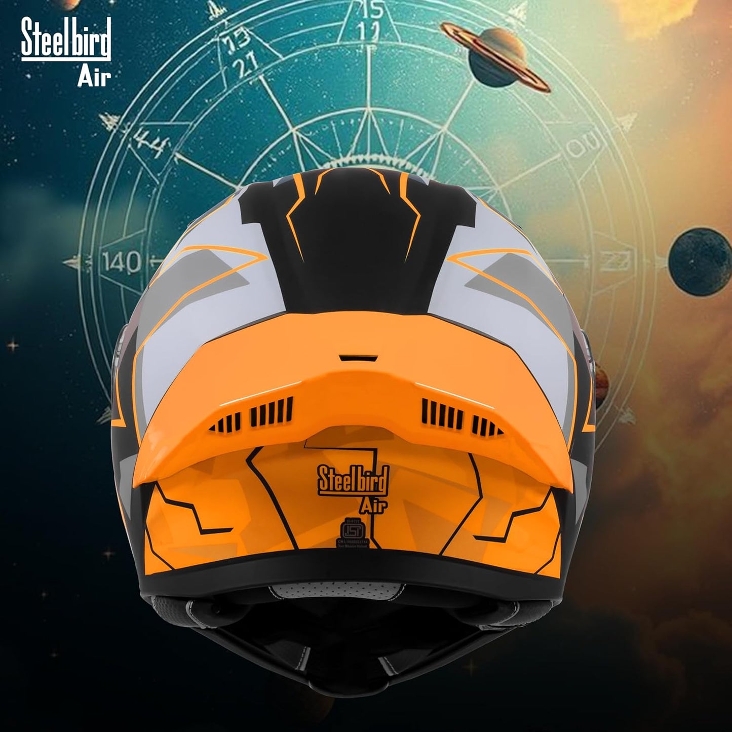Steelbird SBA-20 05 ISI Certified Flip-Up Graphic Helmet for Men with Inner Chrome Sun Shield (Glossy Black Orange)