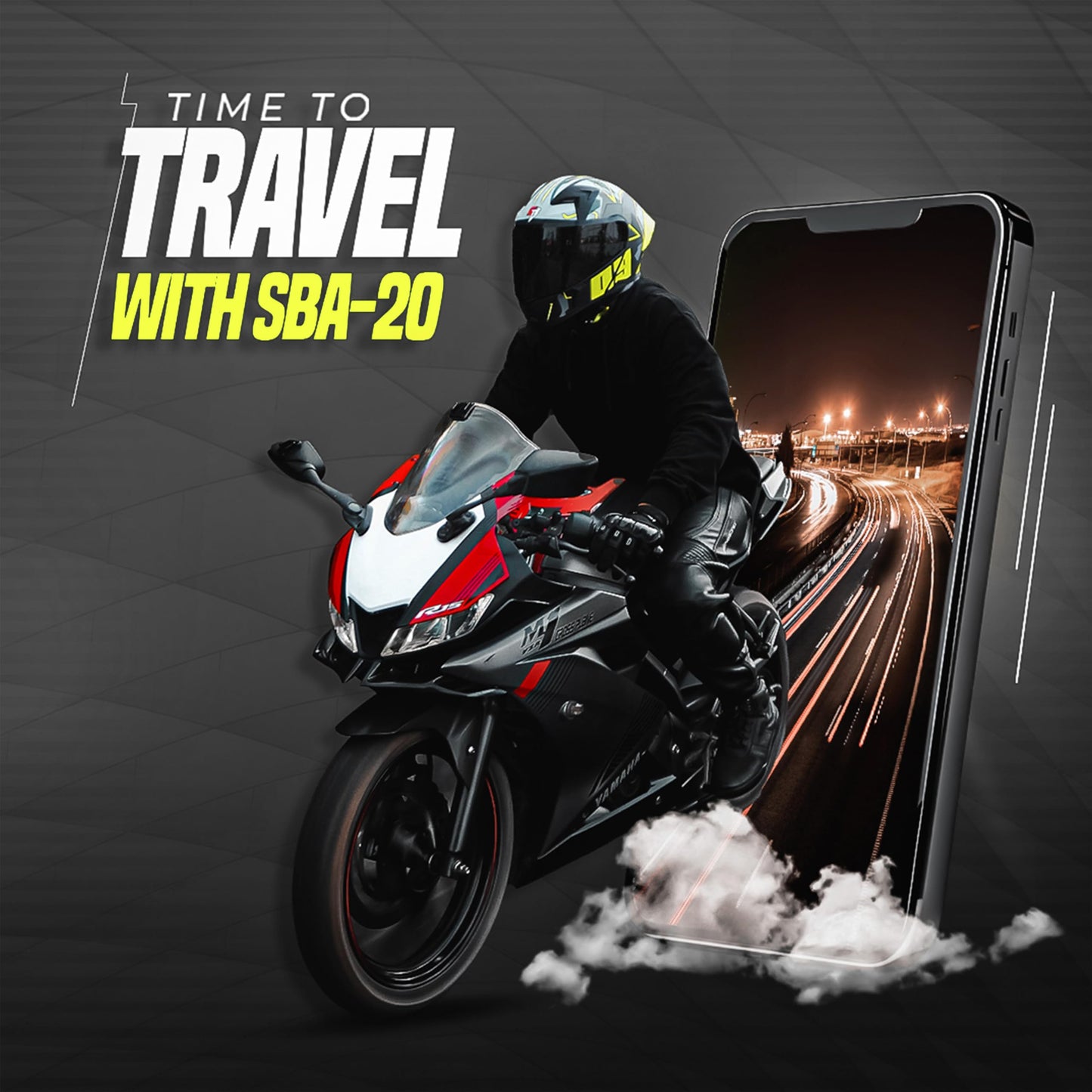 Steelbird SBA-20 09 ISI Certified Flip-Up Graphic Helmet for Men and Women with Inner Chrome Sun Shield (Glossy Black Neon with Smoke Visor)