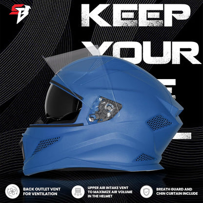 Steelbird SBH-25 Rudra ISI Certified Full Face Helmet for Men and Women with Inner Smoke Sun Shield (Dashing Blue)