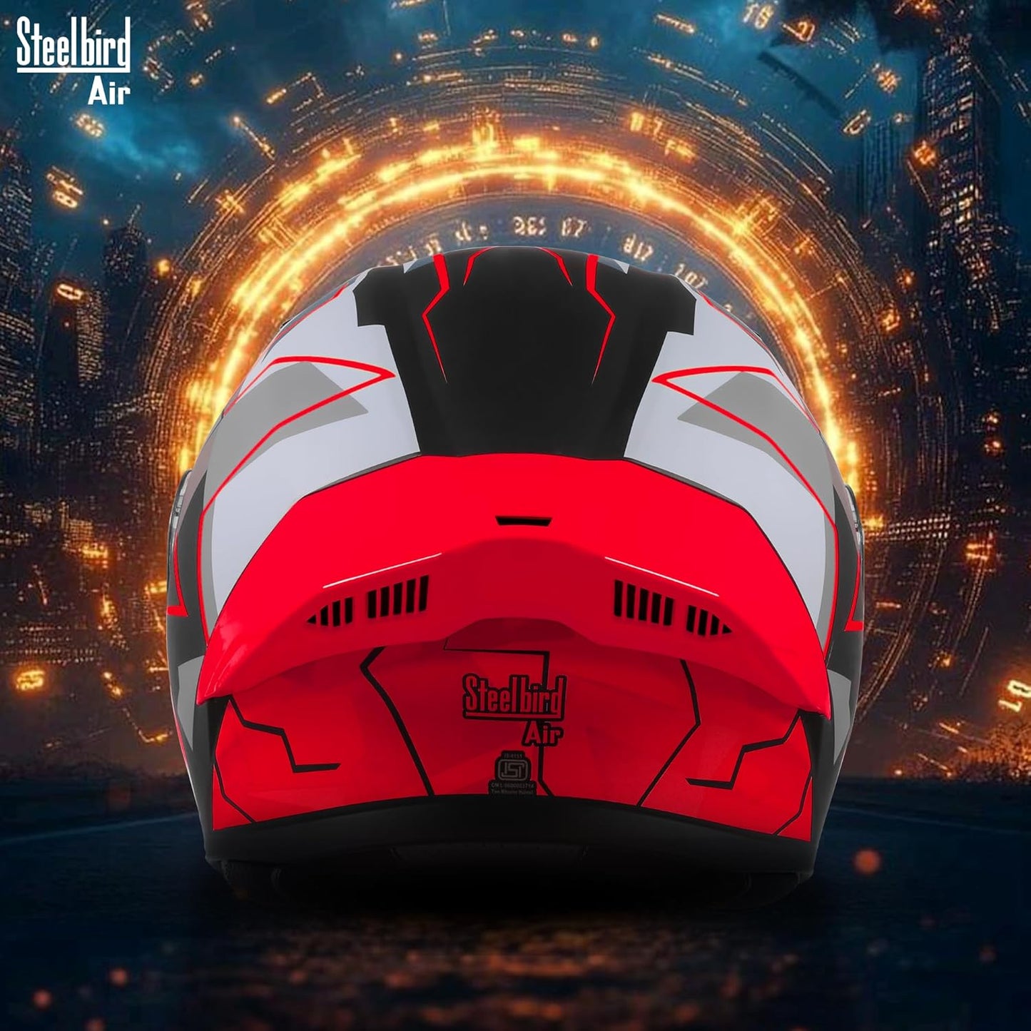 Steelbird SBA-20 04 ISI Certified Flip-Up Graphic Helmet for Men with Inner Chrome Sun Shield (Glossy Black Red)