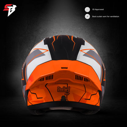 Steelbird SBA-20 09 ISI Certified Flip-Up Graphic Helmet for Men and Women with Inner Chrome Sun Shield (Glossy Black Orange with Smoke Visor)