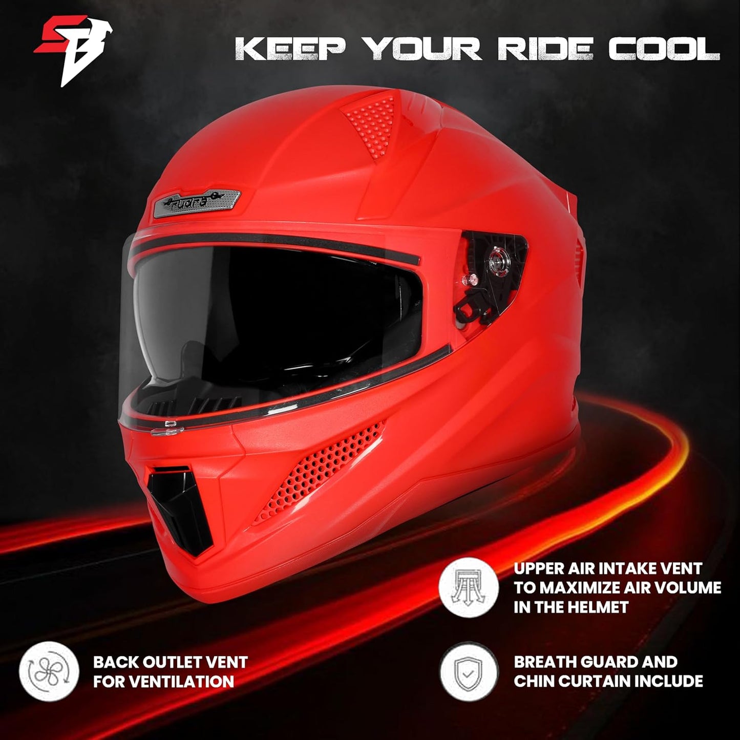 Steelbird SBH-25 Rudra ISI Certified Full Face Helmet for Men and Women with Inner Smoke Sun Shield (Dashing Red)