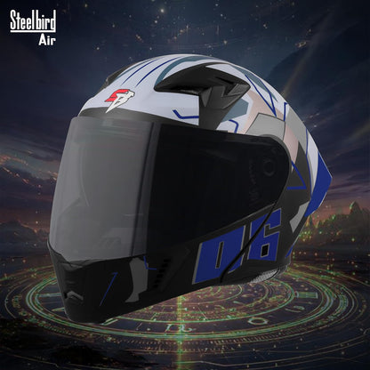 Steelbird SBA-20 06 ISI Certified Flip-Up Graphic Helmet for Men with Inner Chrome Sun Shield (Glossy Black Blue)