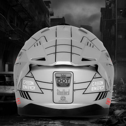 Steelbird SBH-57 Fighter F6 ISI and DOT Certified Full Face Helmet for Men and Women with Inner Silver Sun Shield (Glossy Silver Black)