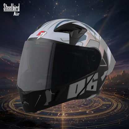 Steelbird SBA-20 06 ISI Certified Flip-Up Graphic Helmet for Men with Inner Chrome Sun Shield (Glossy Black Grey)