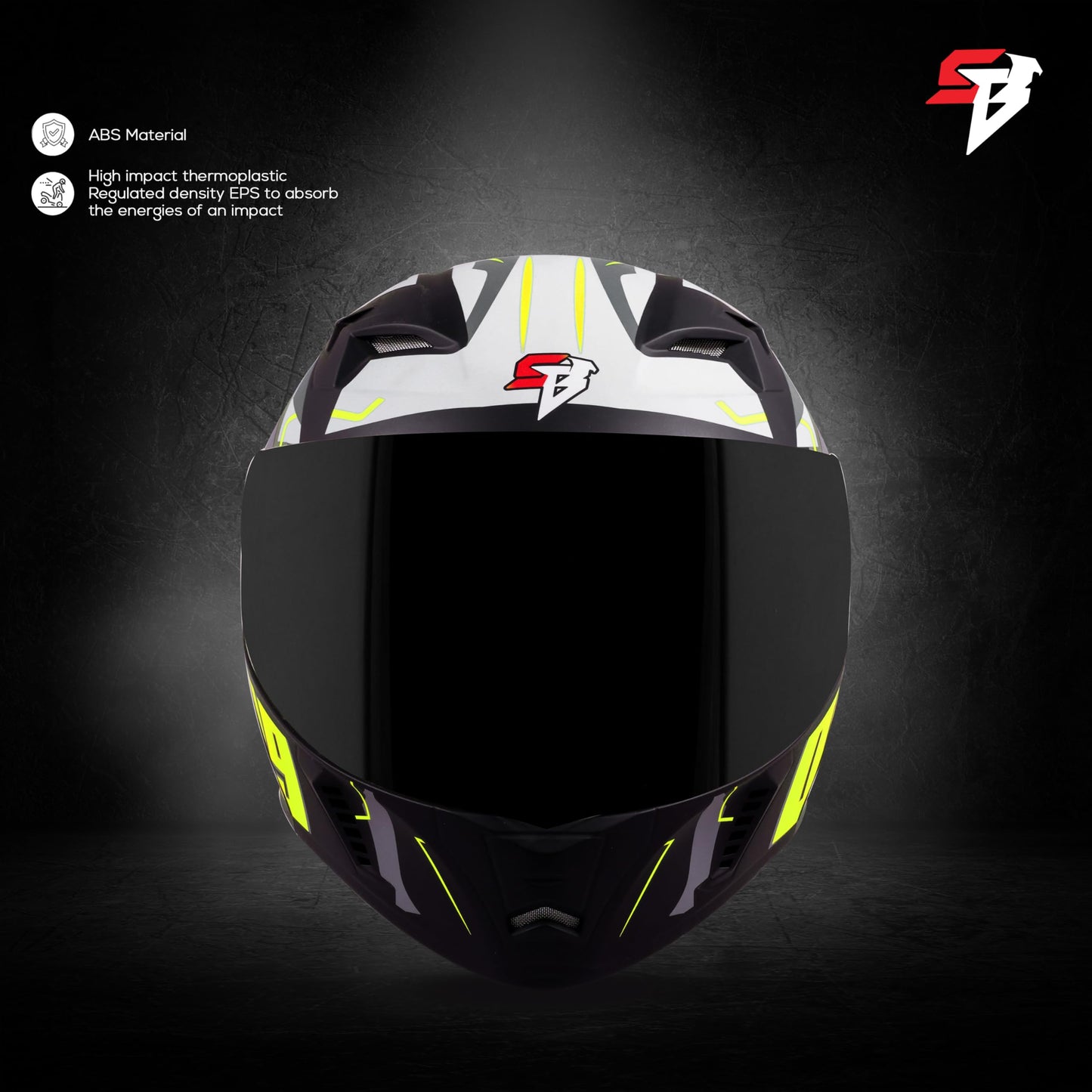 Steelbird SBA-20 09 ISI Certified Flip-Up Graphic Helmet for Men and Women with Inner Chrome Sun Shield (Glossy Black Neon with Smoke Visor)