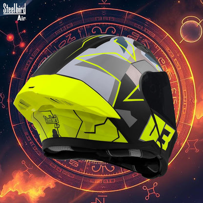 Steelbird SBA-20 03 ISI Certified Flip-Up Graphic Helmet for Men with Inner Chrome Sun Shield (Glossy Black Neon)