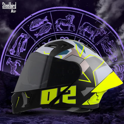 Steelbird SBA-20 02 ISI Certified Flip-Up Graphic Helmet for Men with Inner Chrome Sun Shield (Glossy Black Neon)